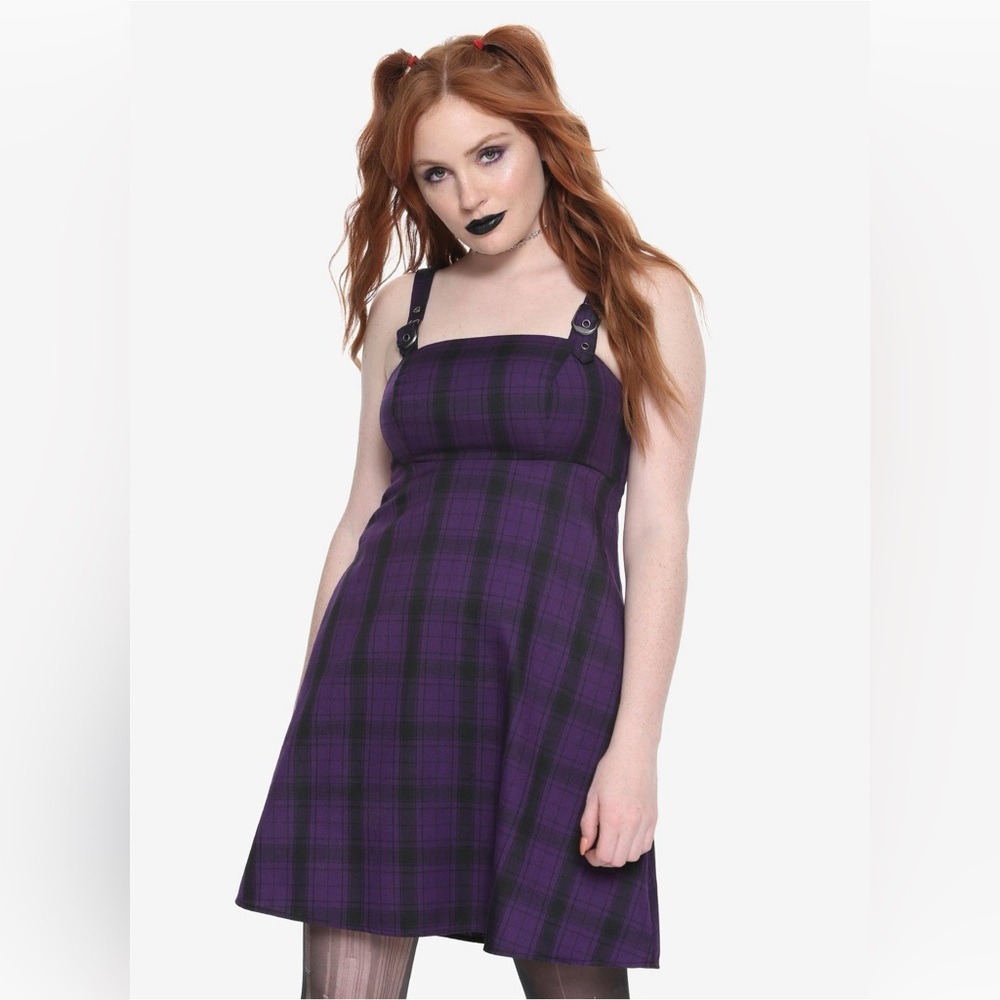 Hot Topic Purple & Black Plaid Buckle Strap Dress